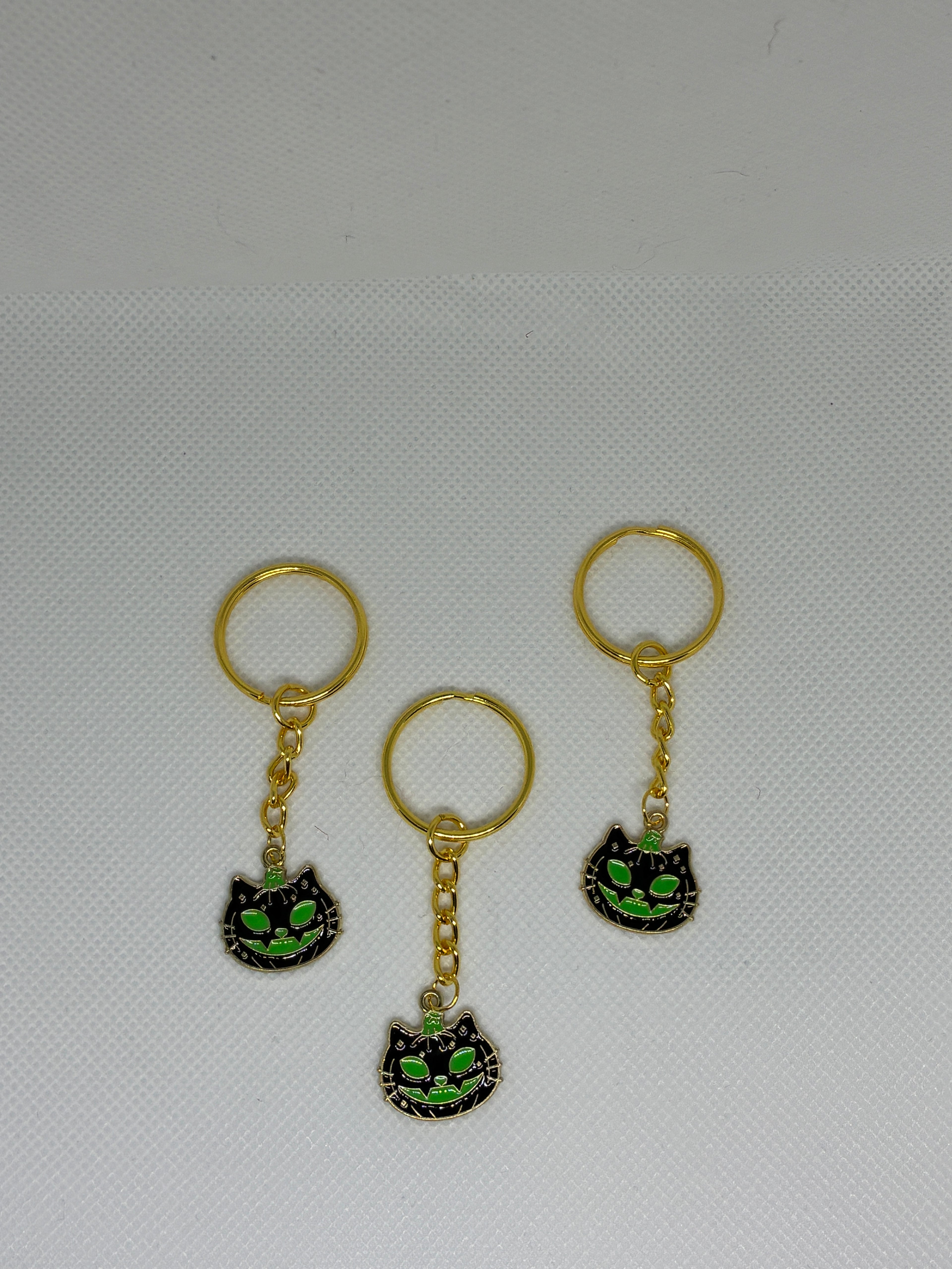 Green Skull Cat Pumpkin Keychain