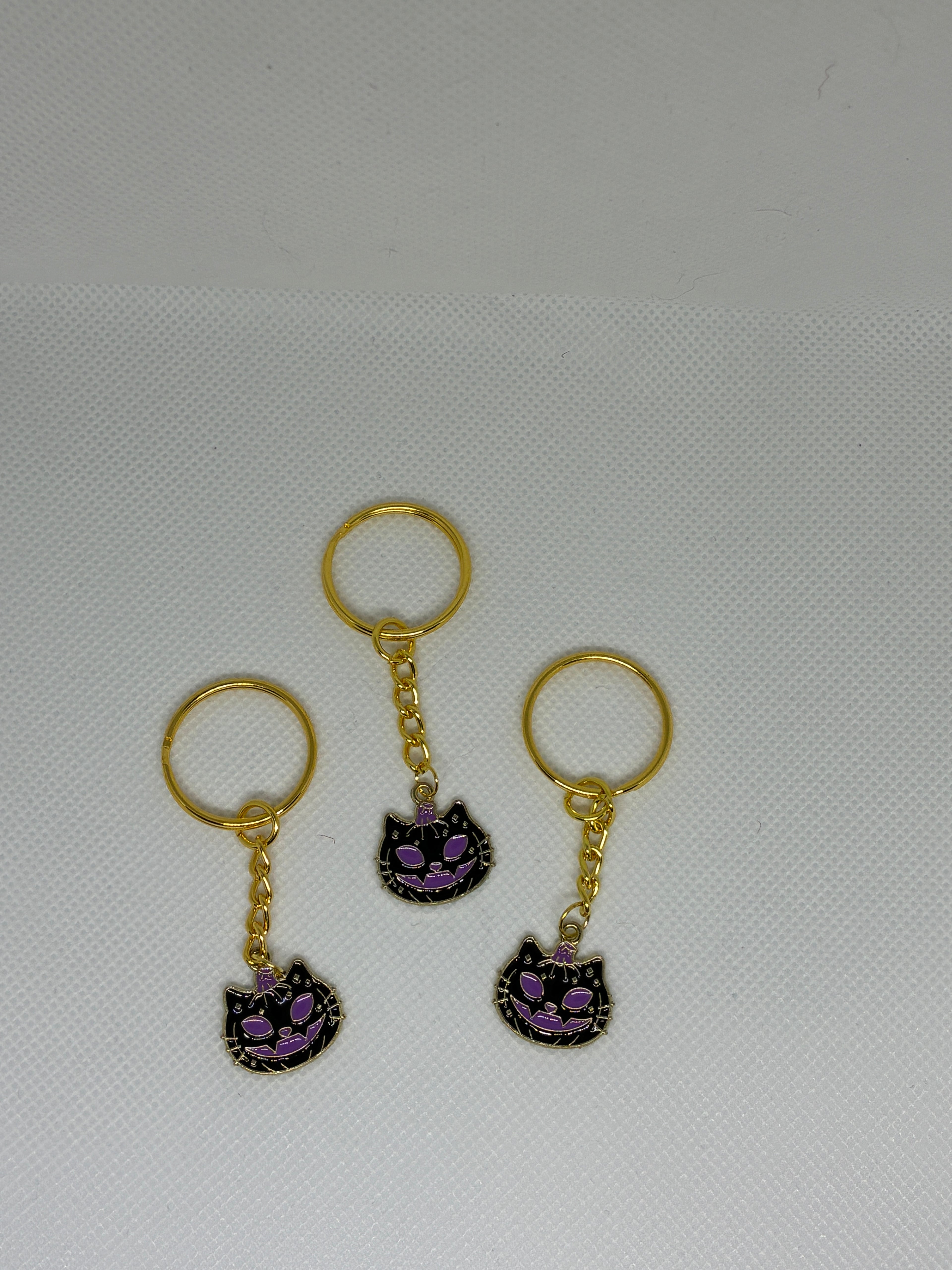Purple Skull Cat Pumpkin Keychain