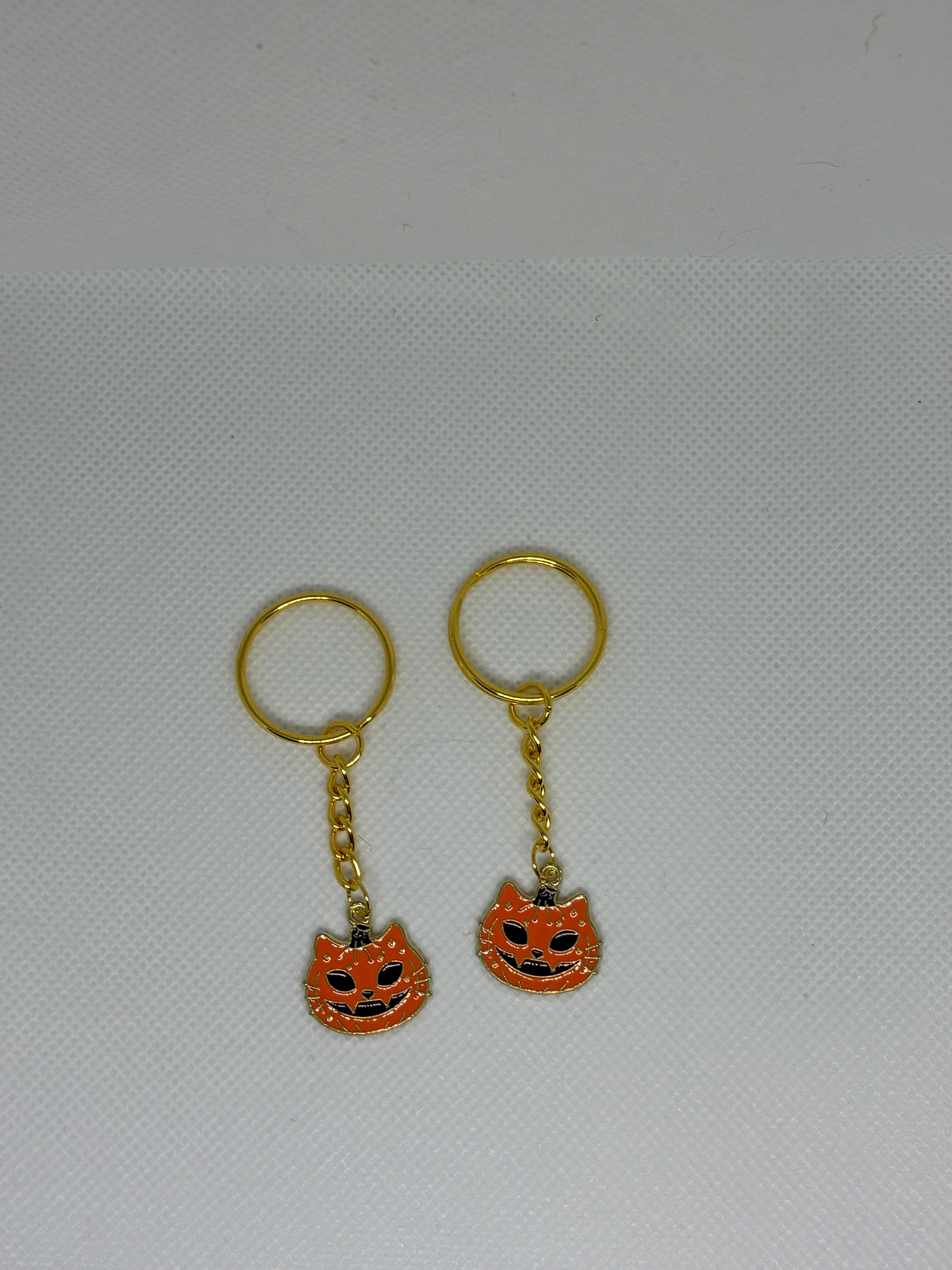 Orange Cat Skull Pumpkin Keychain
