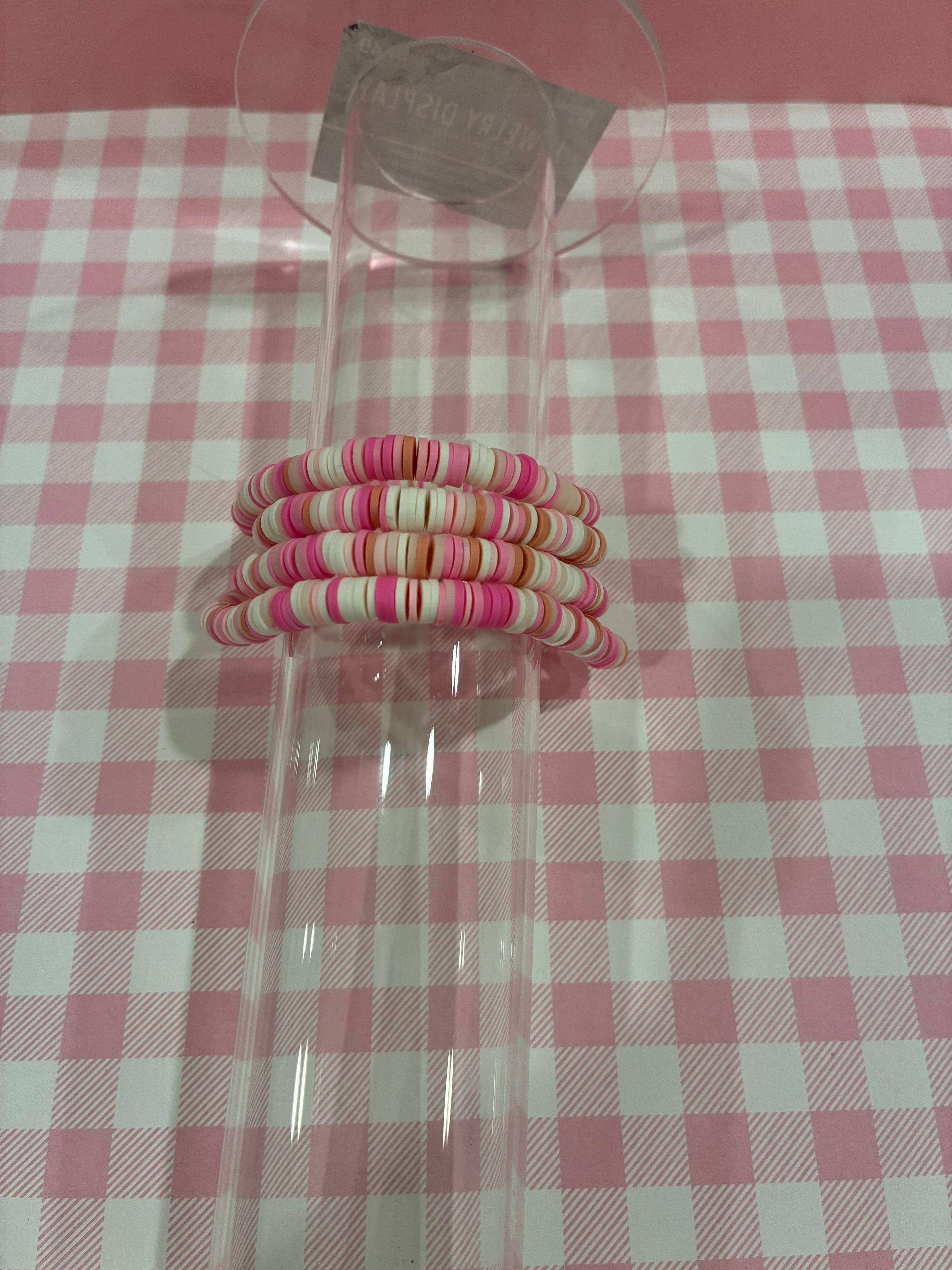 Pink Clay Bead Bracelet