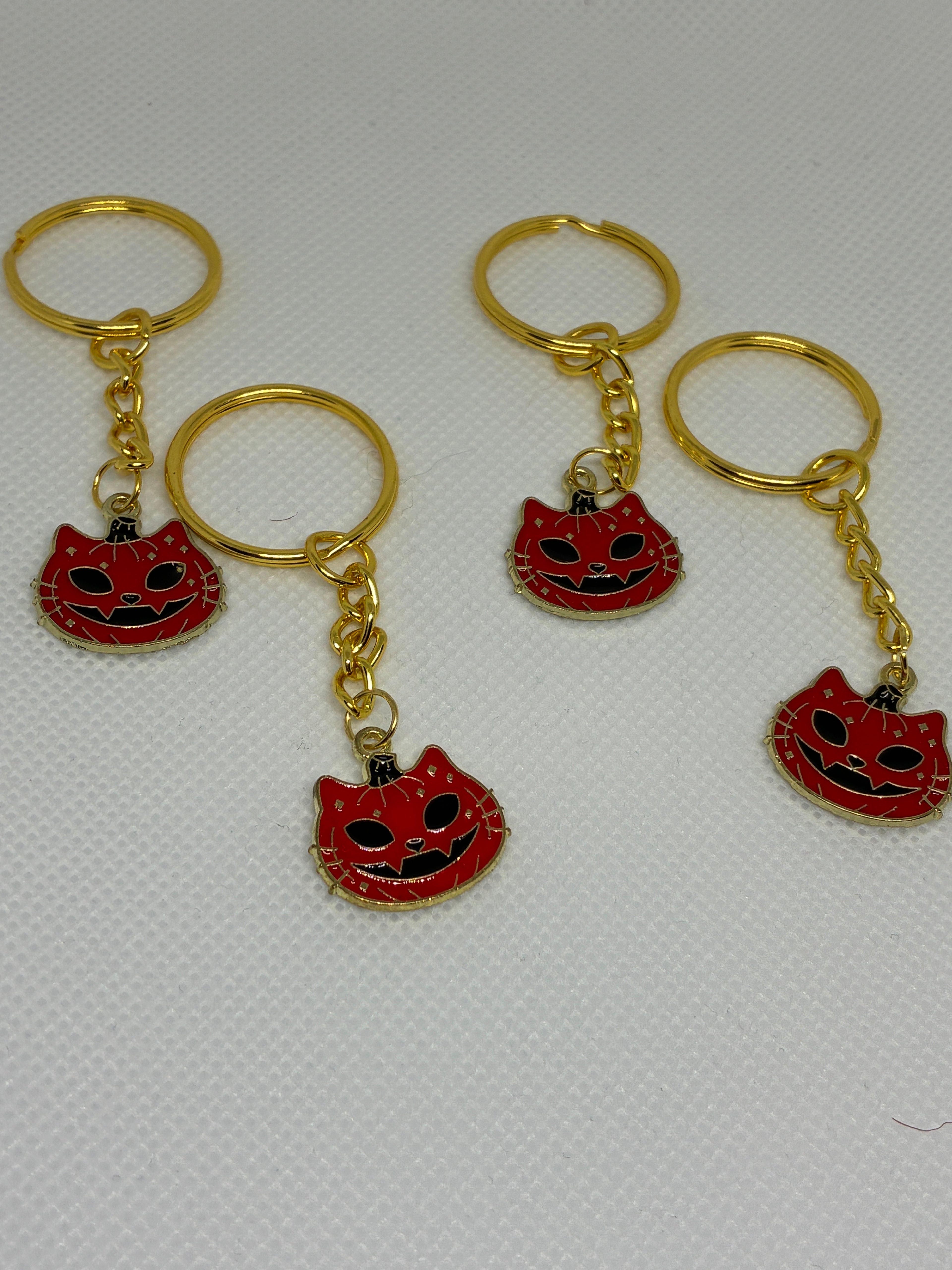 Red Cat Skull Pumpkin Keychain