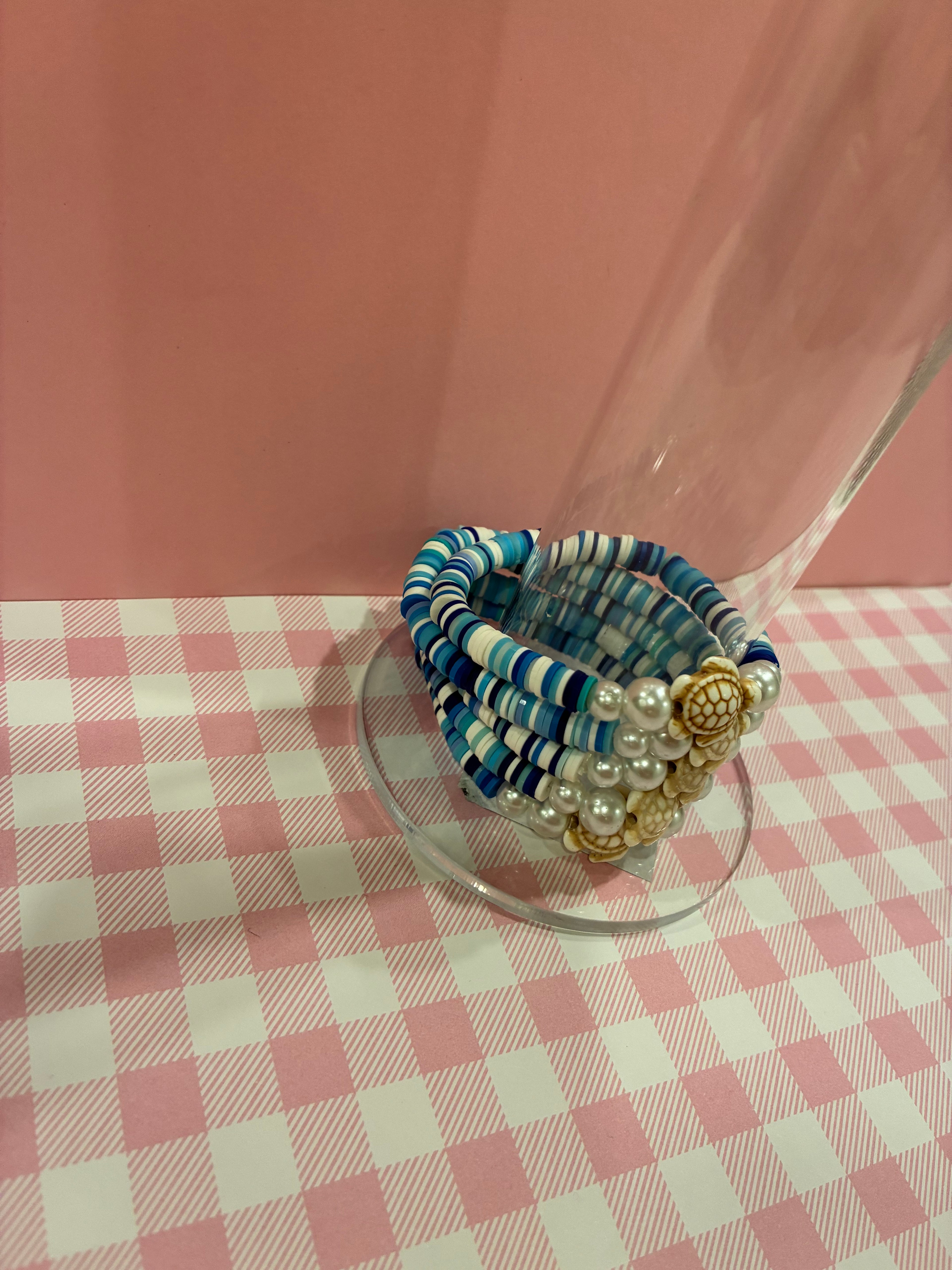 Blue Sea Turtle Pearl Clay Bead Bracelet