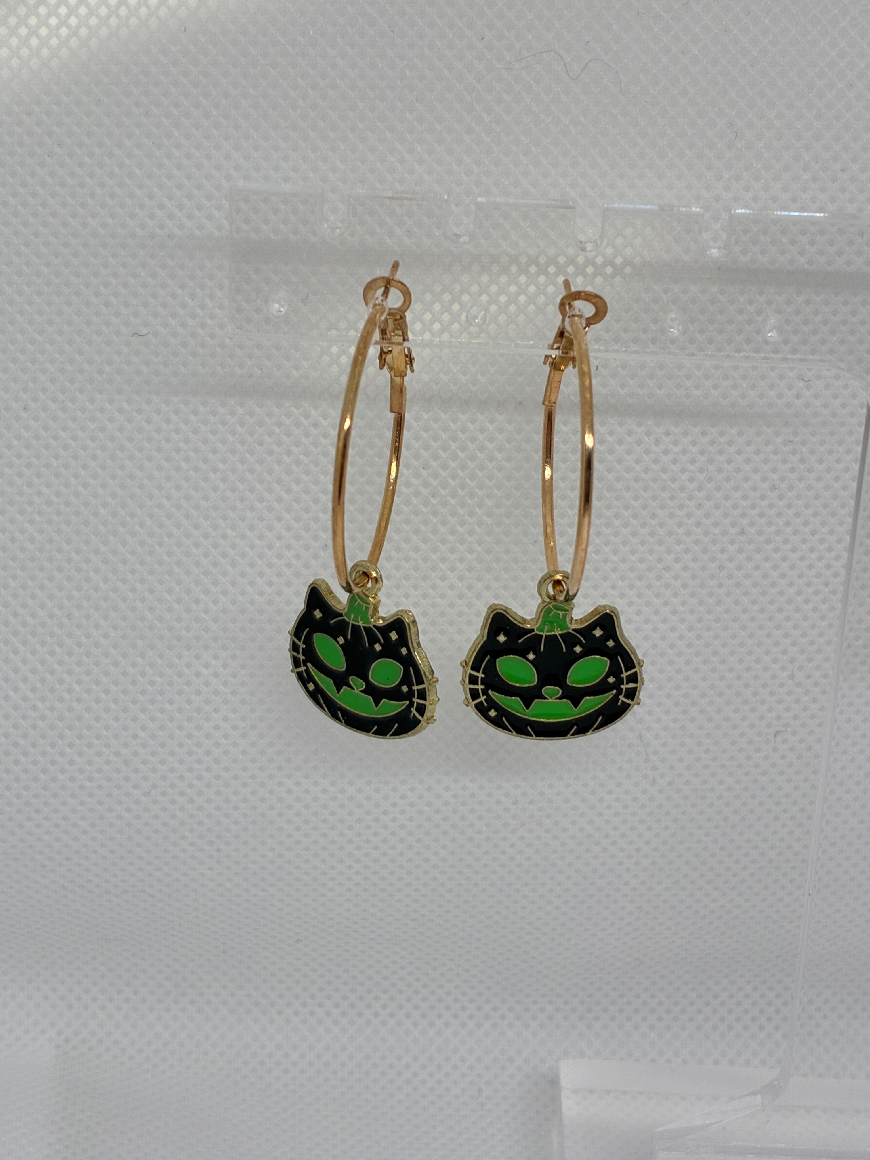 Green Skull Pumpkin Cat Hoops