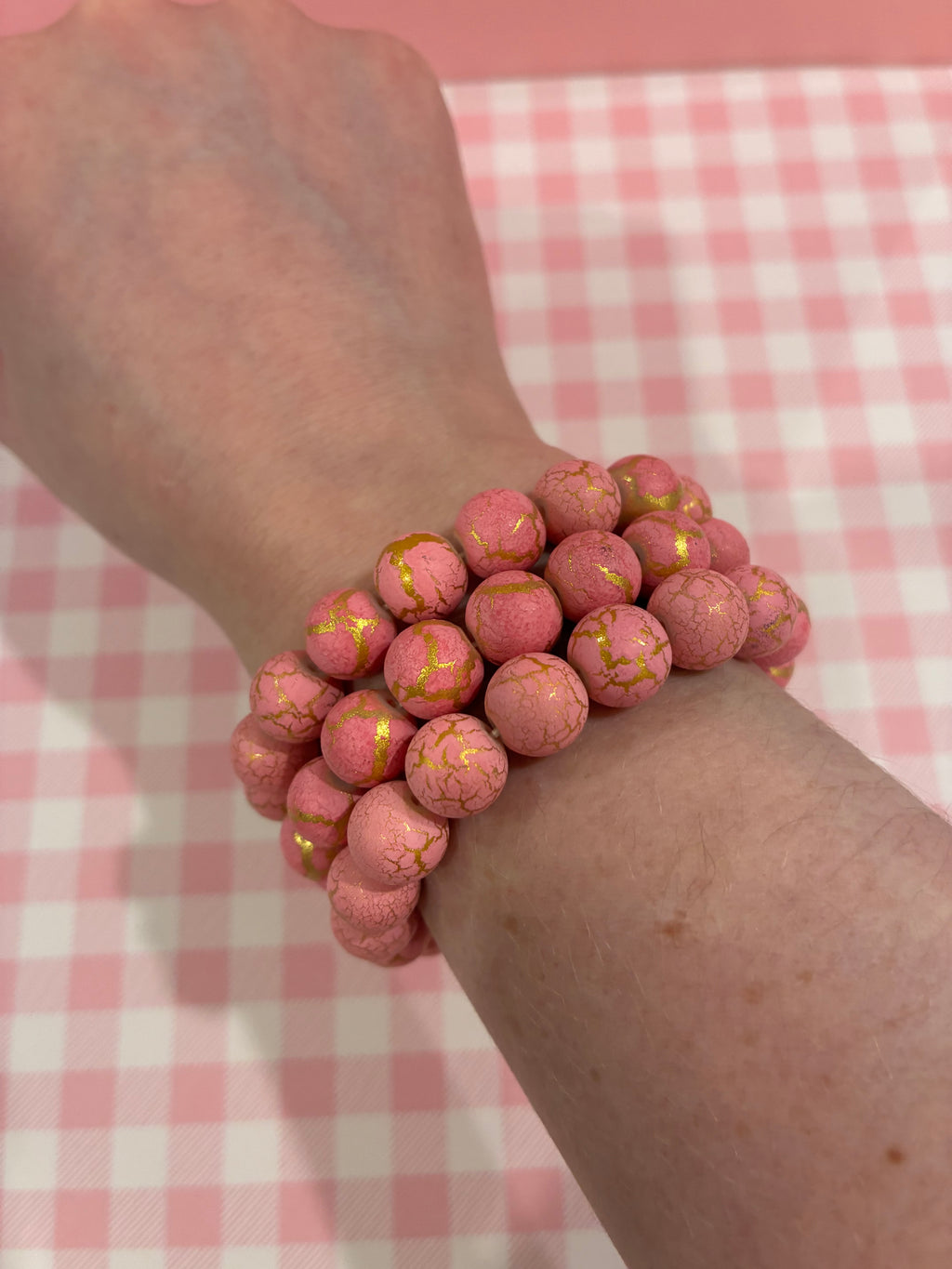 Pink & Gold Marble Beaded Bracelet