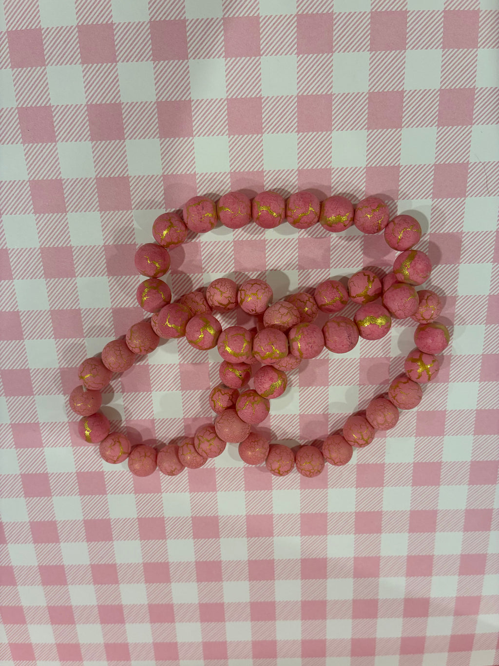 Pink & Gold Marble Beaded Bracelet