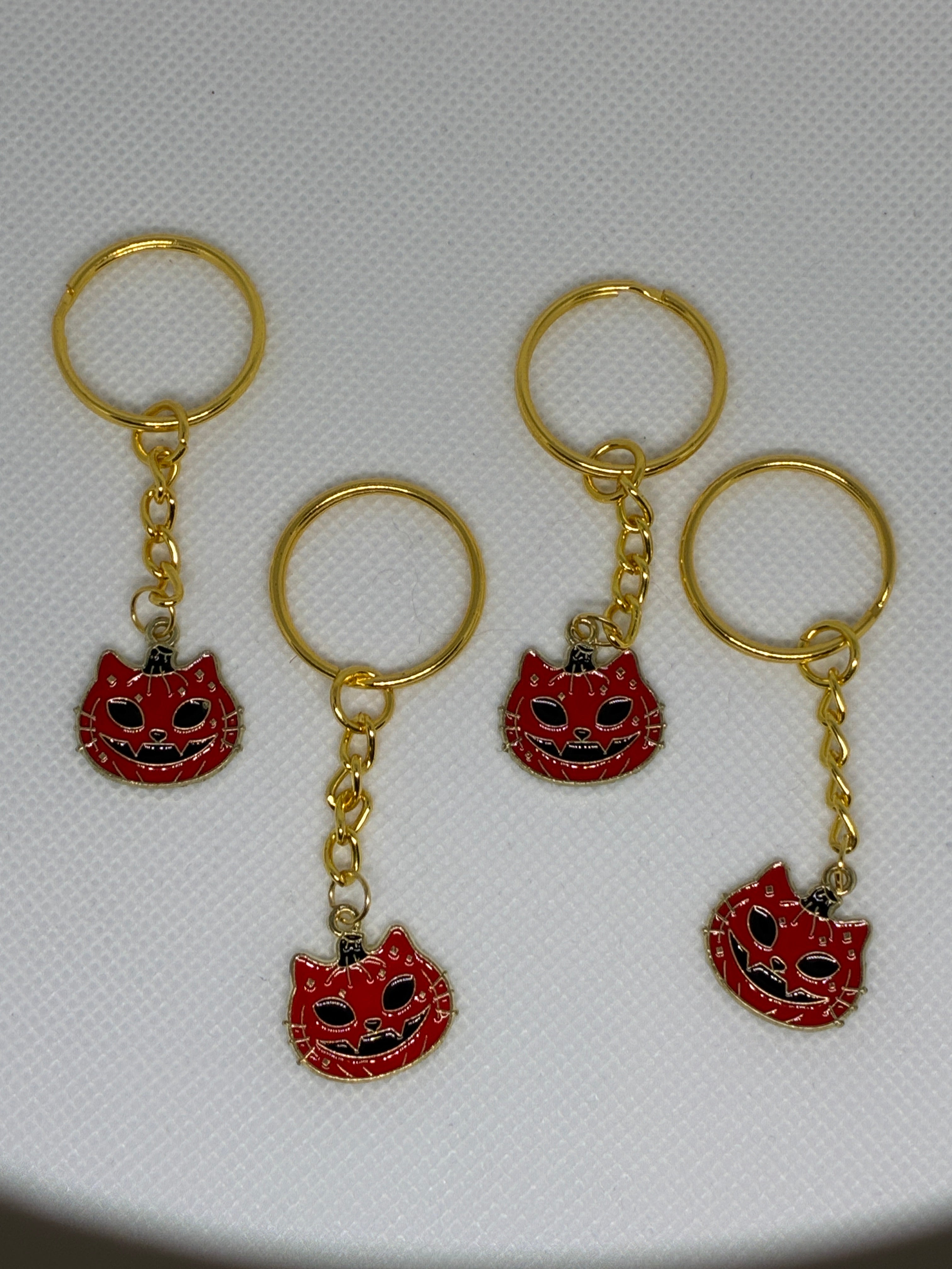 Red Cat Skull Pumpkin Keychain