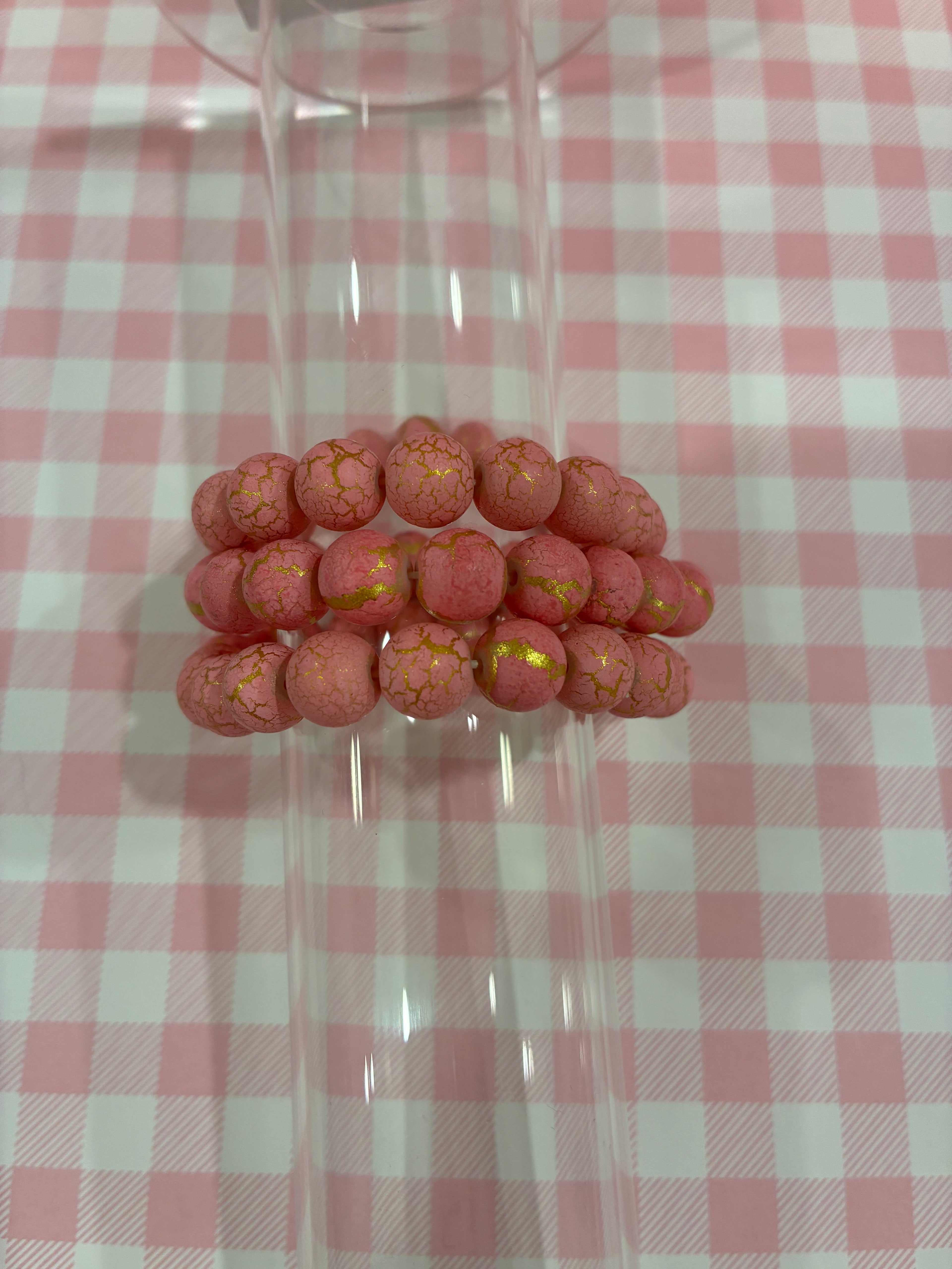 Pink & Gold Marble Beaded Bracelet