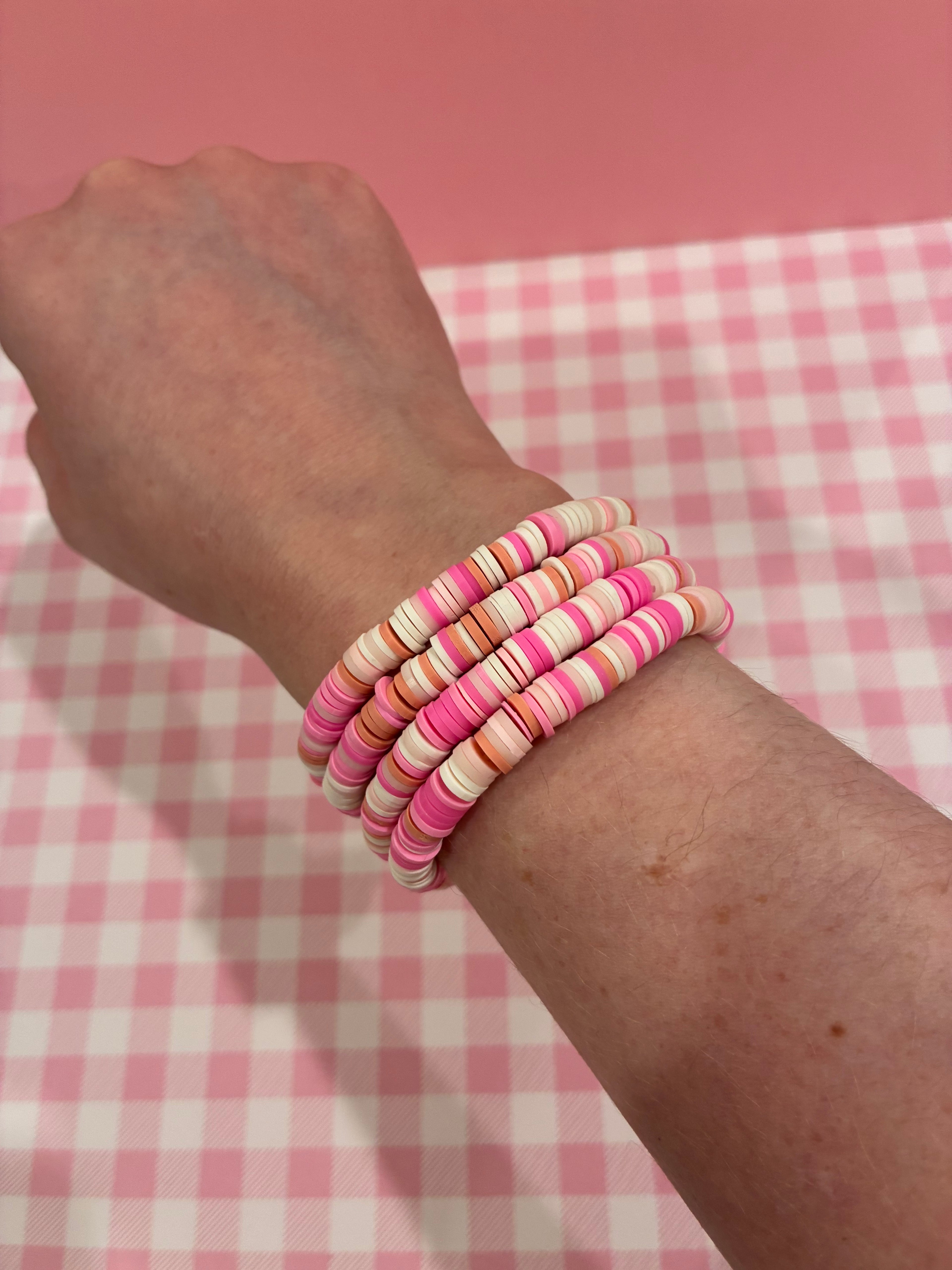 Pink Clay Bead Bracelet