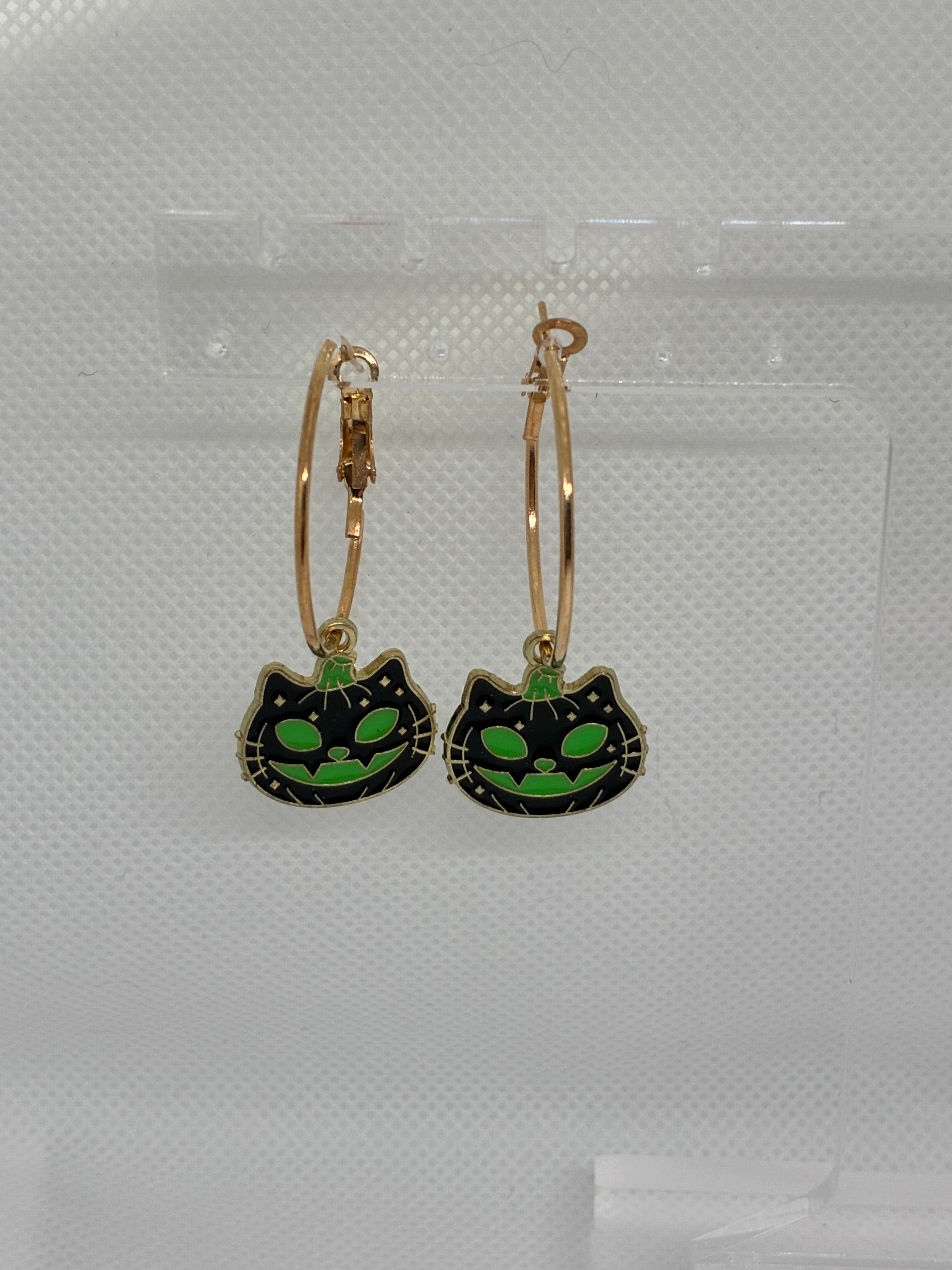 Green Skull Pumpkin Cat Hoops