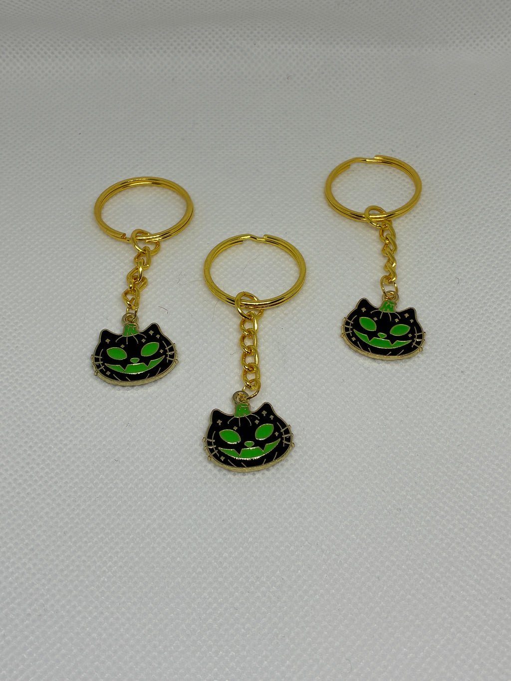 Green Skull Cat Pumpkin Keychain