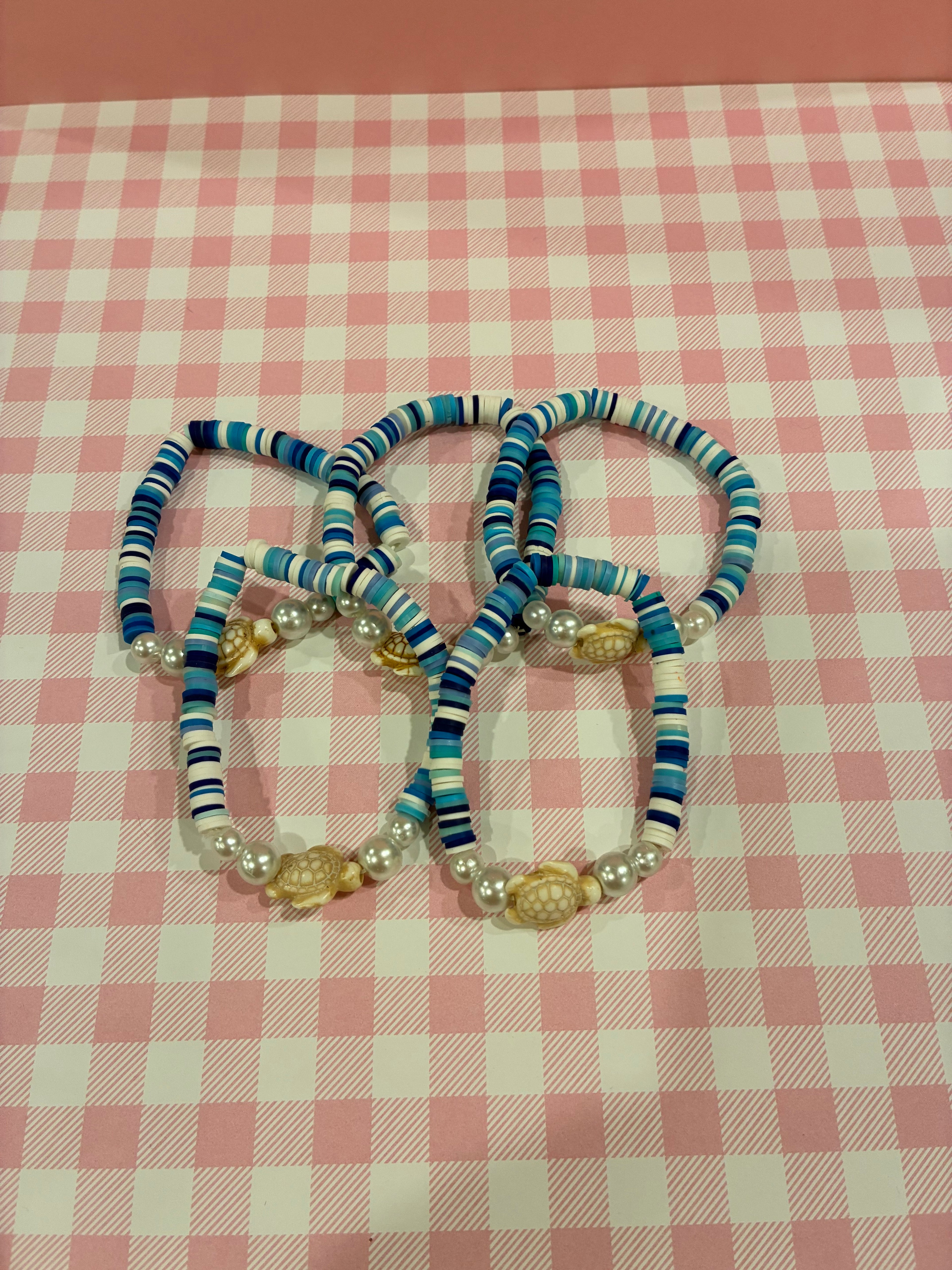 Blue Sea Turtle Pearl Clay Bead Bracelet