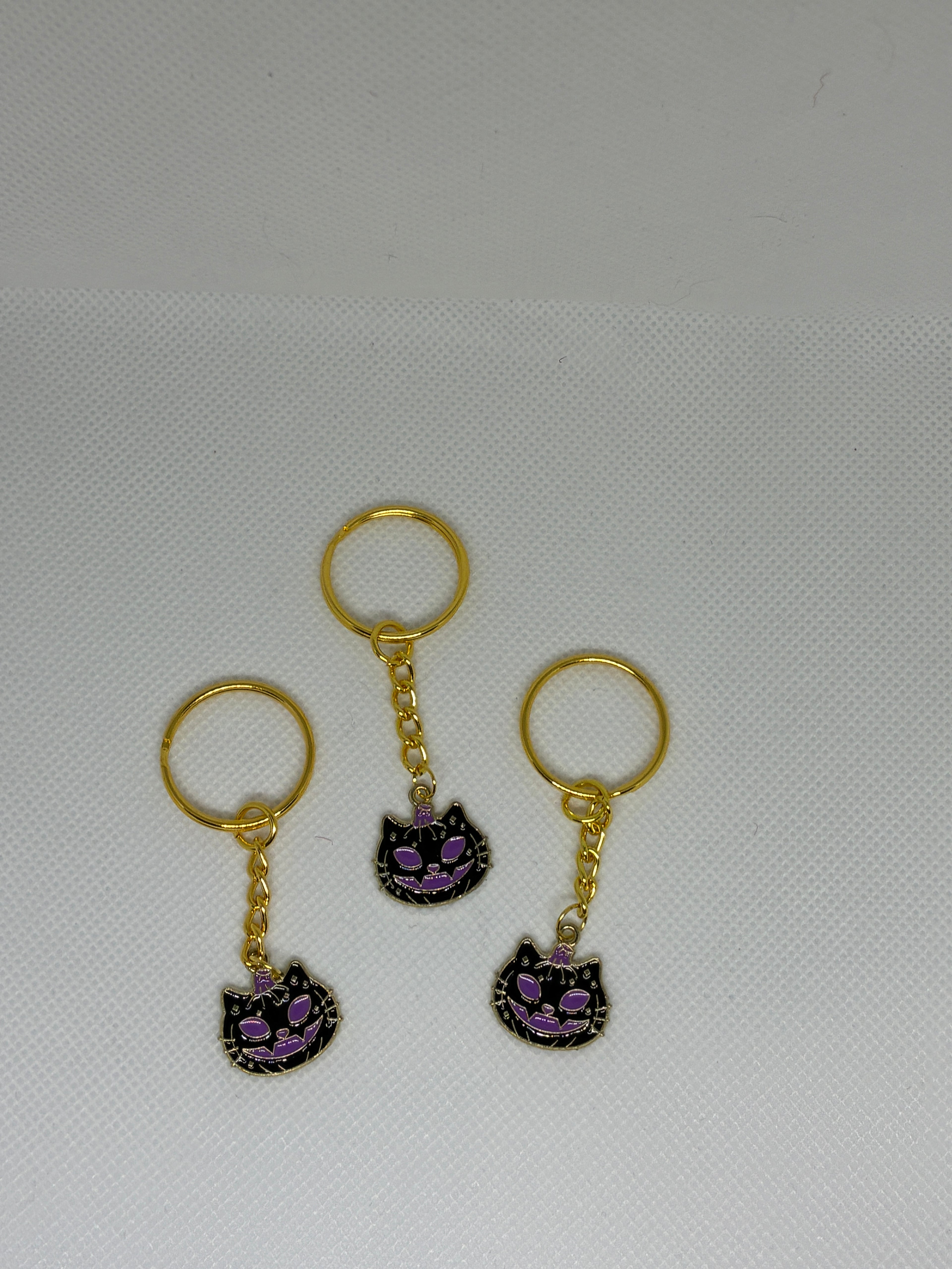 Purple Skull Cat Pumpkin Keychain