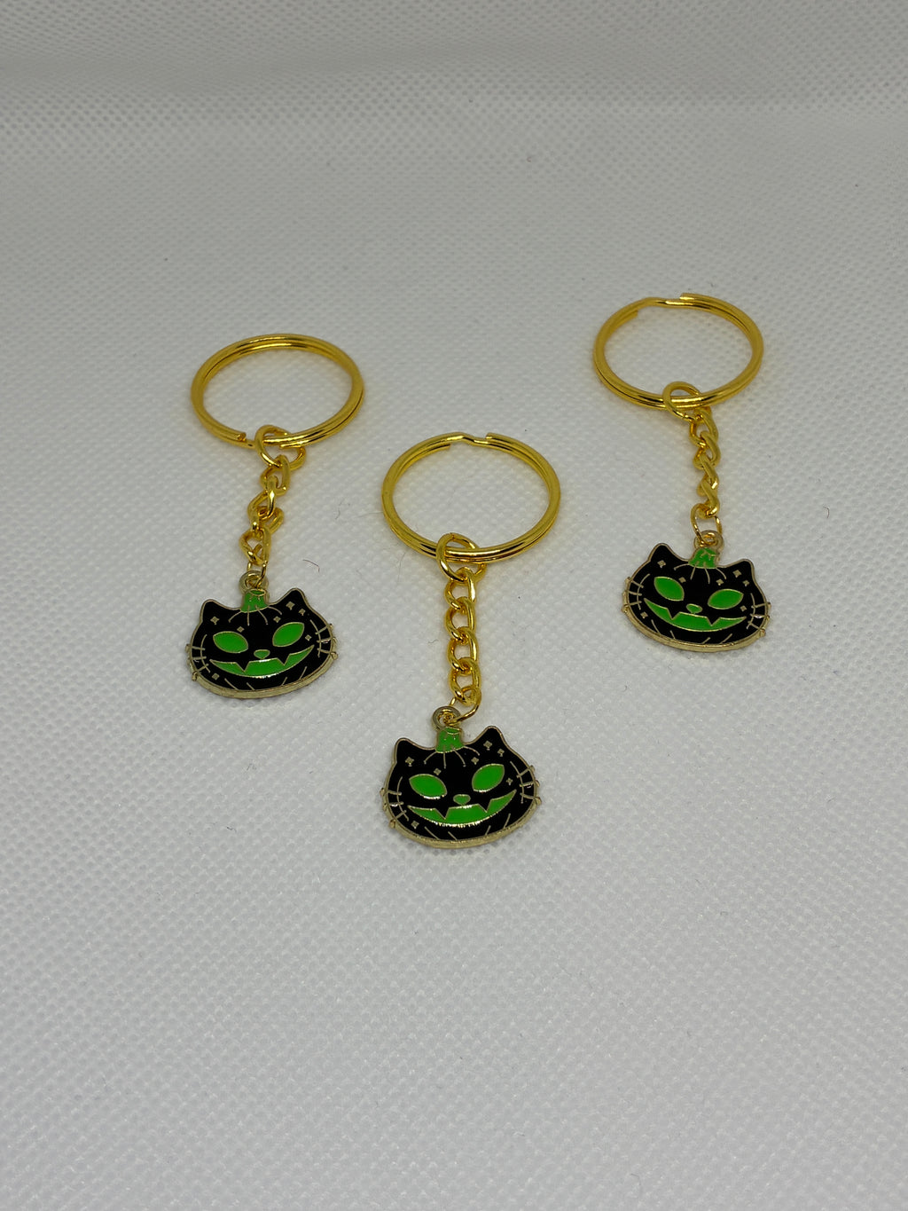 Green Skull Cat Pumpkin Keychain
