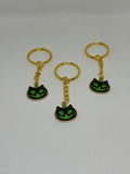 Green Skull Cat Pumpkin Keychain