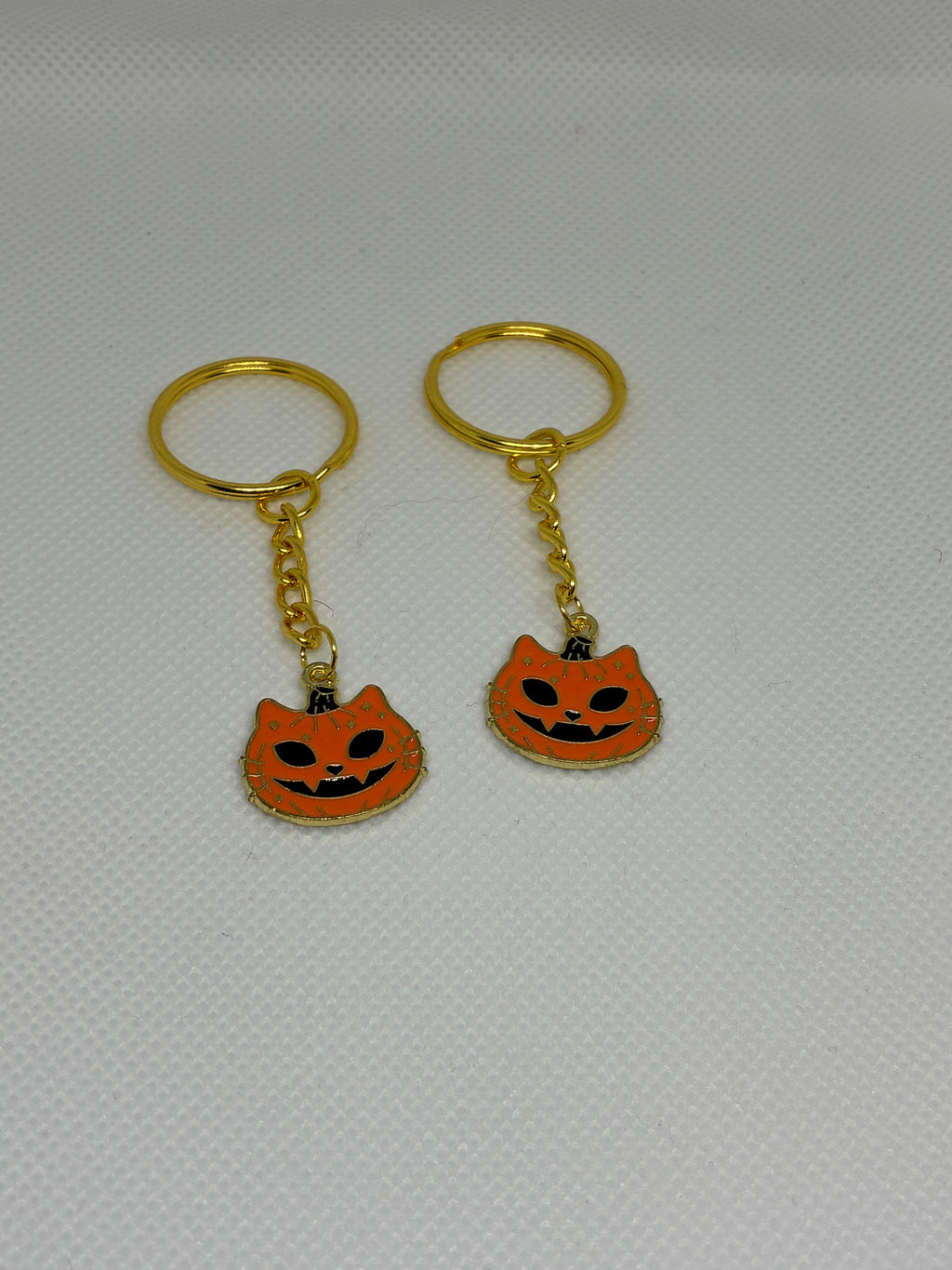 Orange Cat Skull Pumpkin Keychain