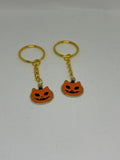 Orange Cat Skull Pumpkin Keychain
