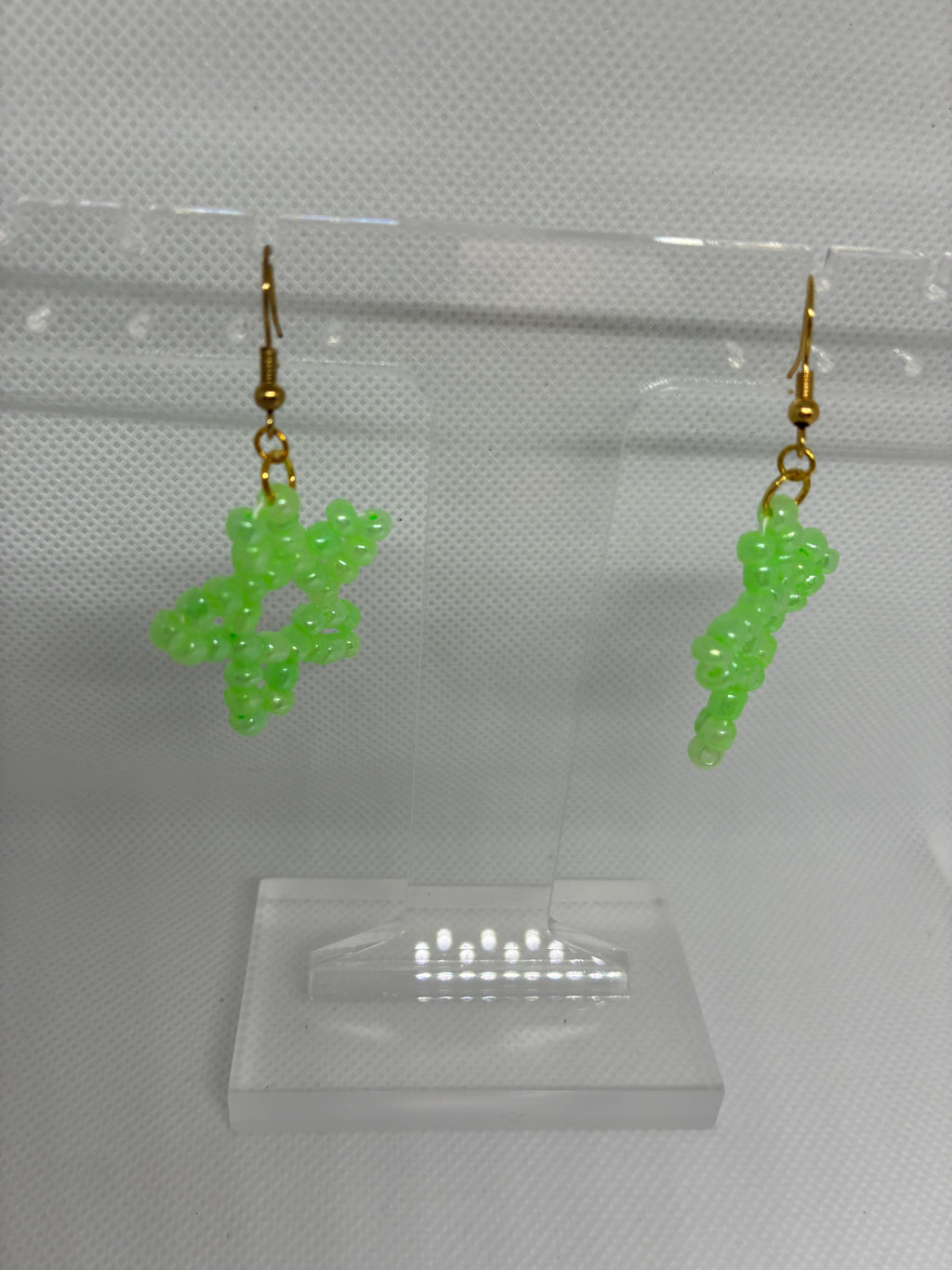 Neon Green Star Glass Bead Earrings