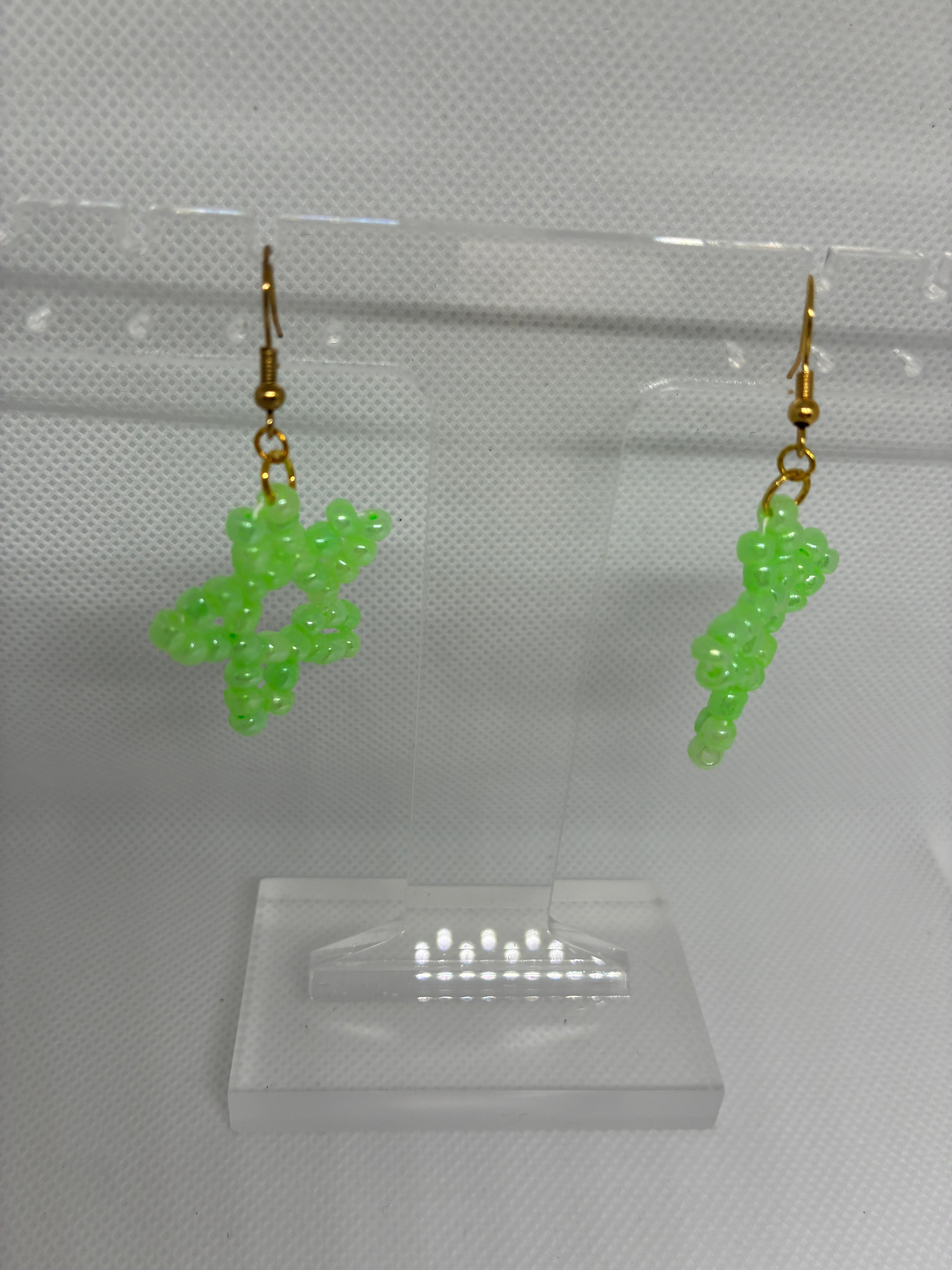 Neon Green Star Glass Bead Earrings