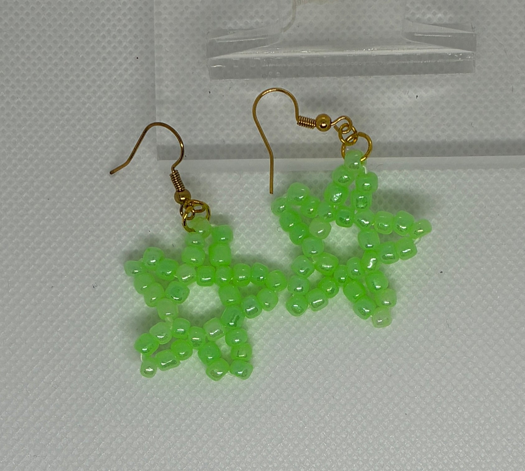 Neon Green Star Glass Bead Earrings